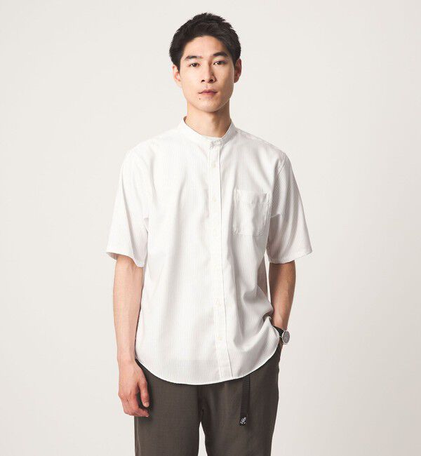 UNITED ARROWS green label relaxing「W/R オックスフォード ストライプ バンドカラー 半袖 シャツ」|シャツ・ブラウス|