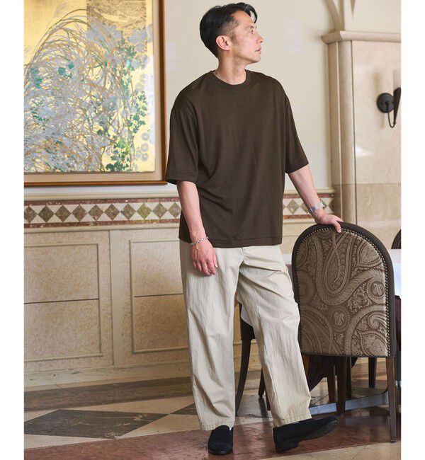 UNITED ARROWS green label relaxing「FINE BASIC ハシゴ Super100&rsquo;s ウール 半袖 Tシャツ」|Tシャツ・カットソー|