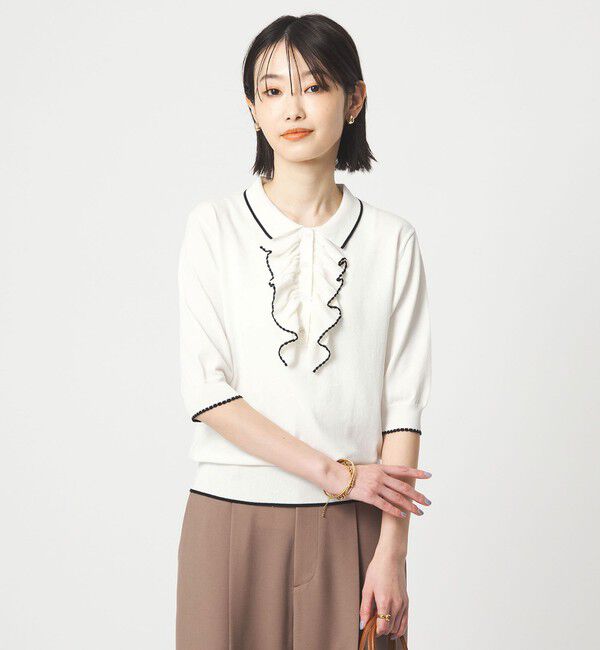 UNITED ARROWS green label relaxing「フリル ポロニット」|ニット・セーター|WHITE