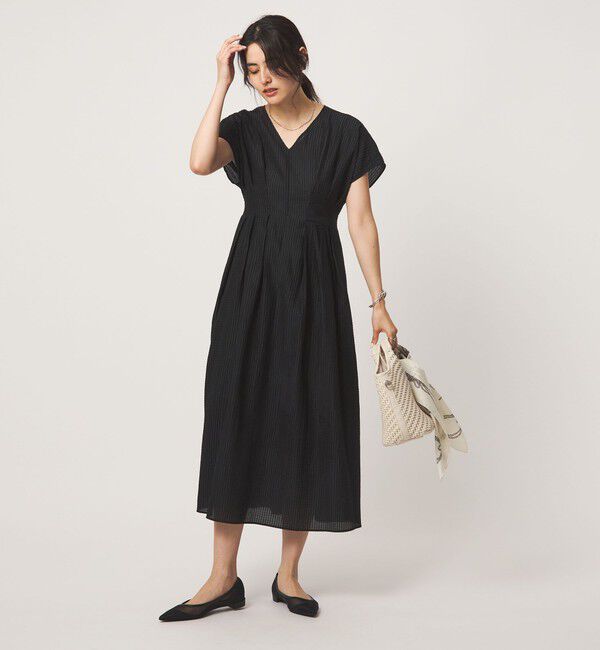 UNITED ARROWS green label relaxing「シアー チェック フレンチスリーブ ワンピース」|ワンピース|BLACK