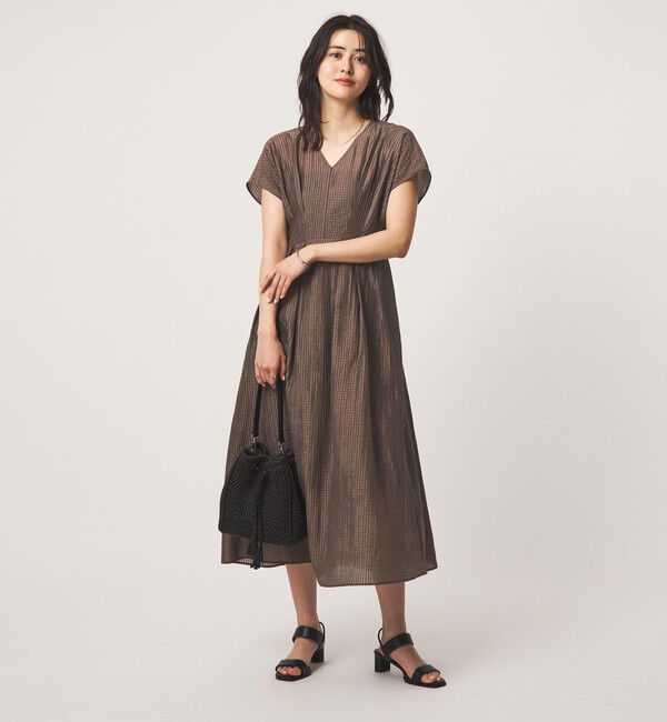 UNITED ARROWS green label relaxing「シアー チェック フレンチスリーブ ワンピース」|ワンピース|