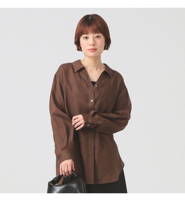 Ray BEAMS 「リネン スキッパー シャツ     26SS  日除け 紫外線対策 冷房対策 洗える 夏コーデ レジャー 麻」|シャツ・ブラウス|BROWN