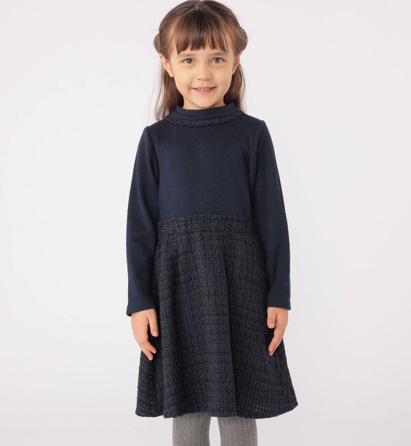 SHIPS KIDS「SHIPS KIDS:100～130cm / リブ&times;ファンシー ツイード ワンピース」|ワンピース|