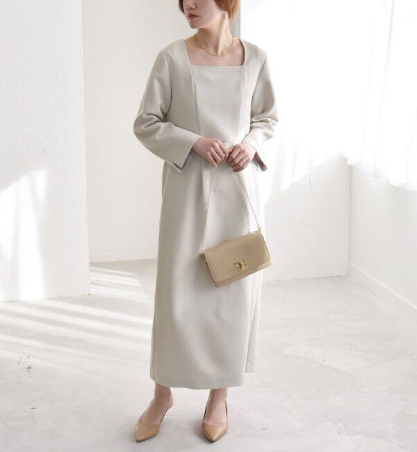 quaranciel「quaranciel:〈洗濯機可能〉ダブルクロス スクエアネック ロング ワンピース（セットアップ対応）」|ワンピース|