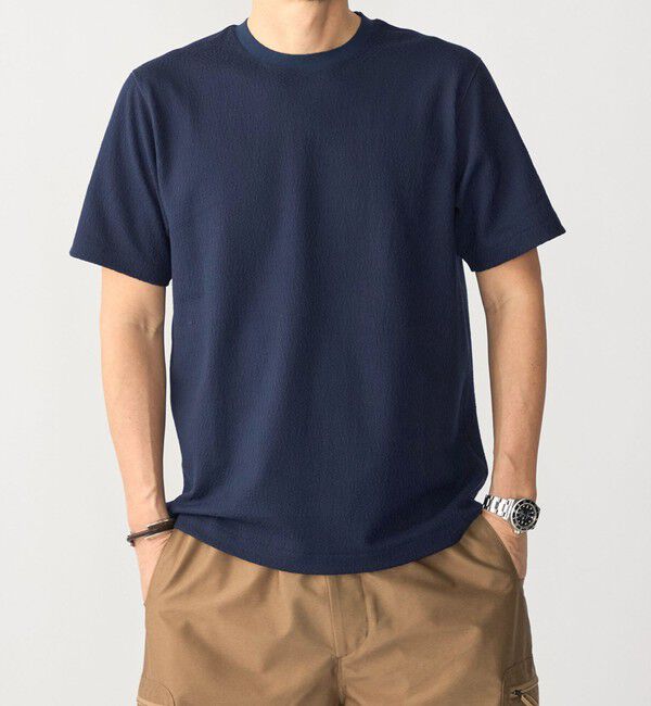 SHIPS「SHIPS:〈MADE IN JAPAN〉リンクス ジャカード Tシャツ」|Tシャツ・カットソー|ネイビー