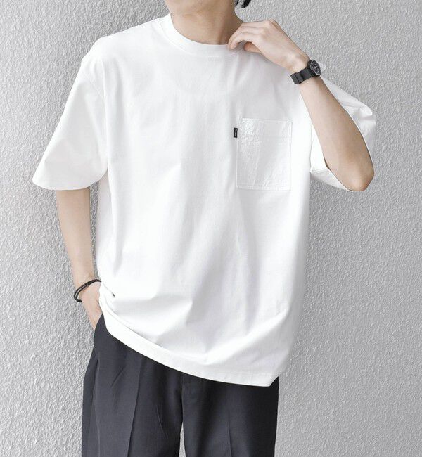 SHIPS any「【WEB限定】SHIPS any:〈撥水加工〉リラックス ナイロンポケット クルーネック Tシャツ◇」|Tシャツ・カットソー|ホワイト