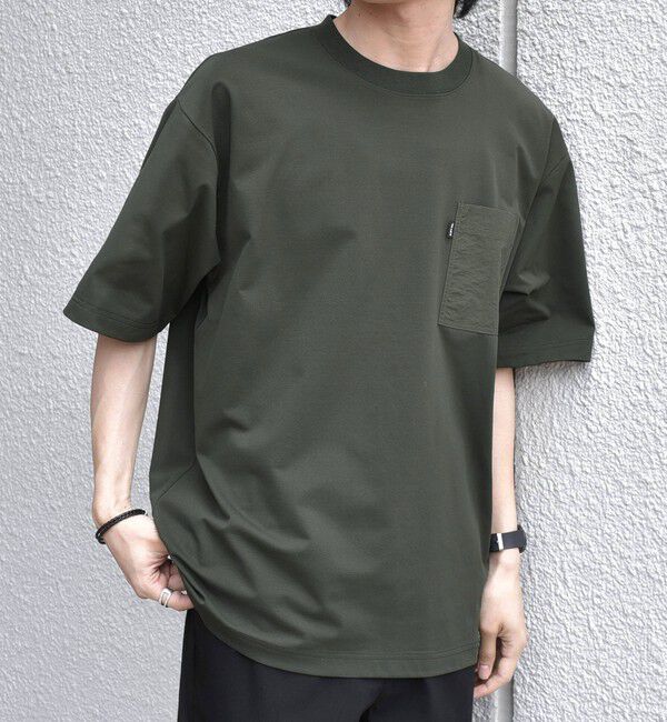 SHIPS any「【WEB限定】SHIPS any:〈撥水加工〉リラックス ナイロンポケット クルーネック Tシャツ◇」|Tシャツ・カットソー|オリーブ