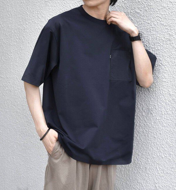 SHIPS any「【WEB限定】SHIPS any:〈撥水加工〉リラックス ナイロンポケット クルーネック Tシャツ◇」|Tシャツ・カットソー|