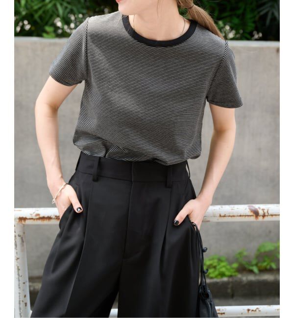 OUTDOOR PRODUCTS Usual Things「リンガーボーダーTEE セットアップ対応」|Tシャツ・カットソー|ブラック