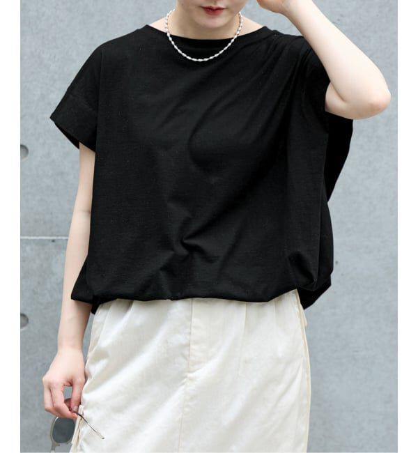 IENA「《追加/接触冷感》フレンチタックスリーブ ドロストTシャツ」|Tシャツ・カットソー|ブラック