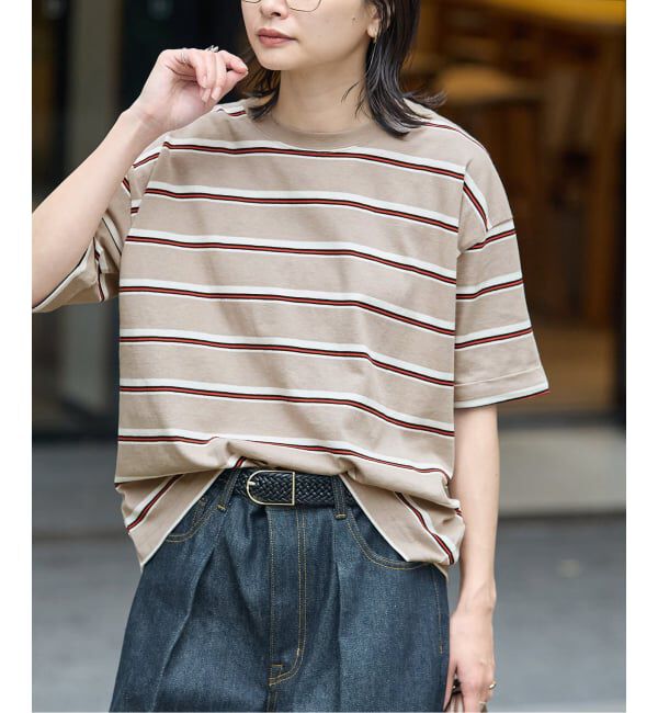 JOURNAL STANDARD「《追加》汗ジミ防止ボーダービッグT」|Tシャツ・カットソー|ベージュ