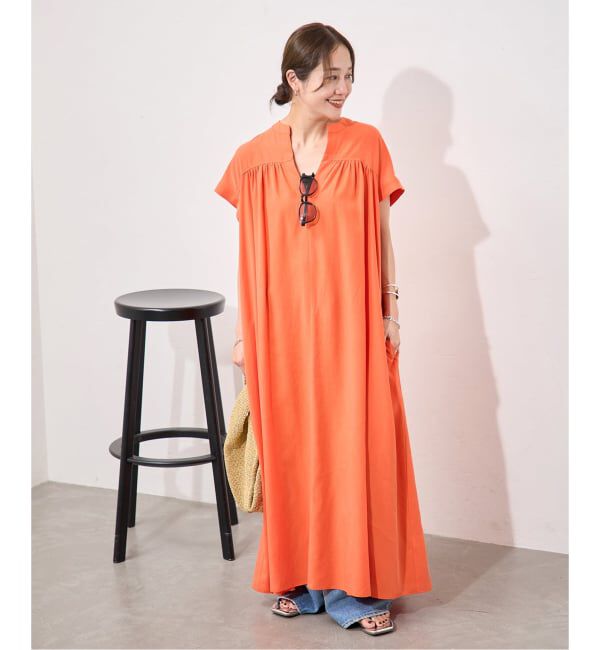 JOURNAL STANDARD「麻混ギャザーワンピース」|ワンピース|オレンジ