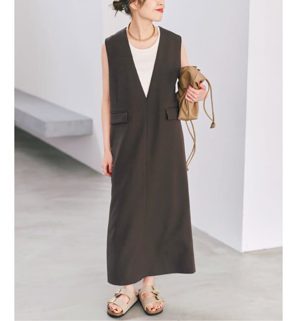 Spick and Span「《WEB限定 / 追加予約》ダブルクロスVネックワンピース」|ワンピース|ブラウン