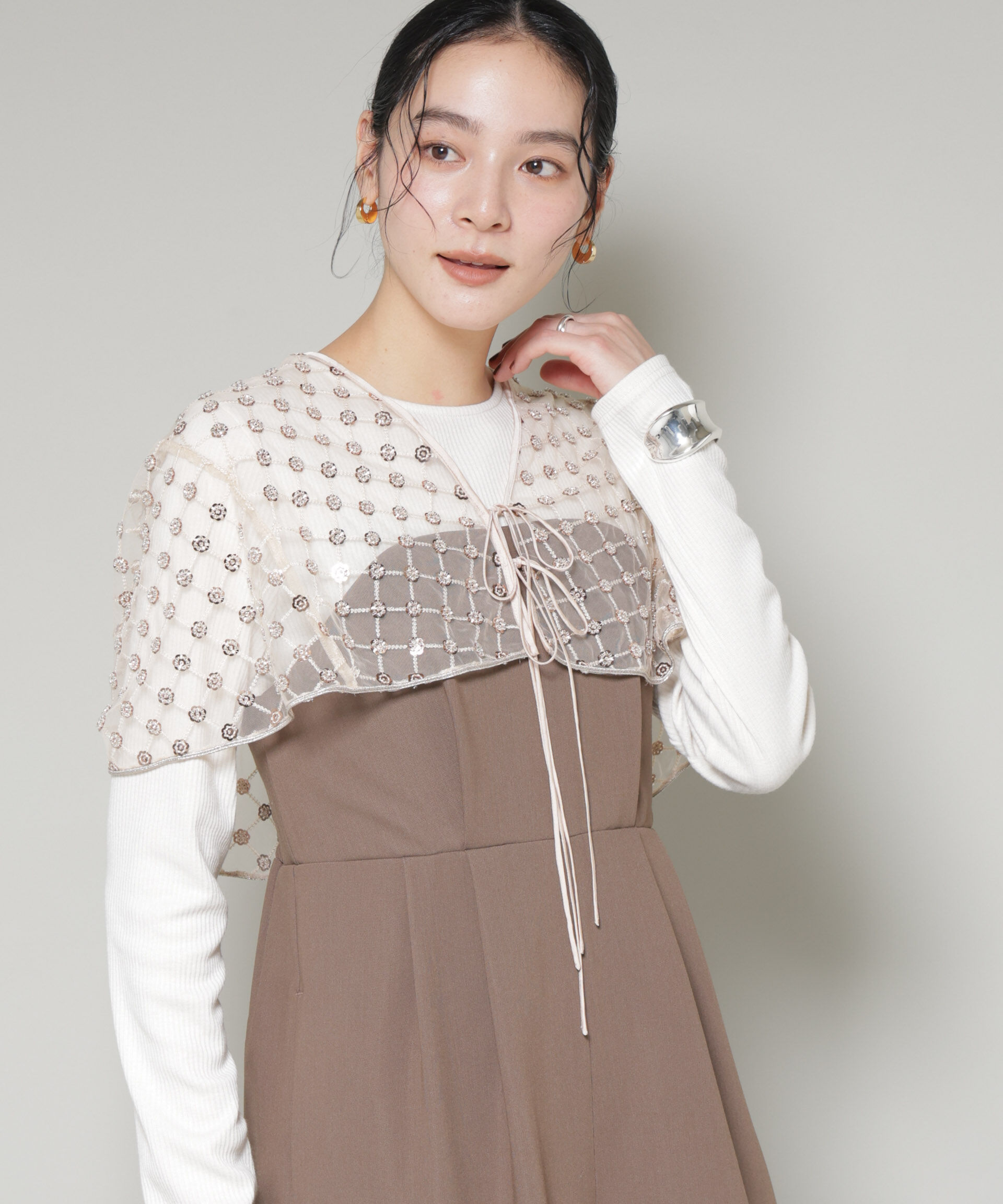 NANO universe「スパンコールビーズ刺繍ボレロストール」|シャツ・ブラウス|