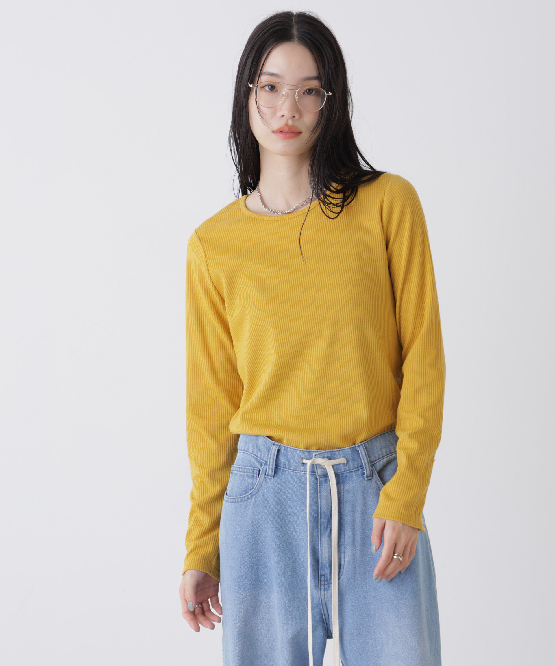 NANO universe「メタルボタンスリーブクルーネックリブカットトップス」|Tシャツ・カットソー|