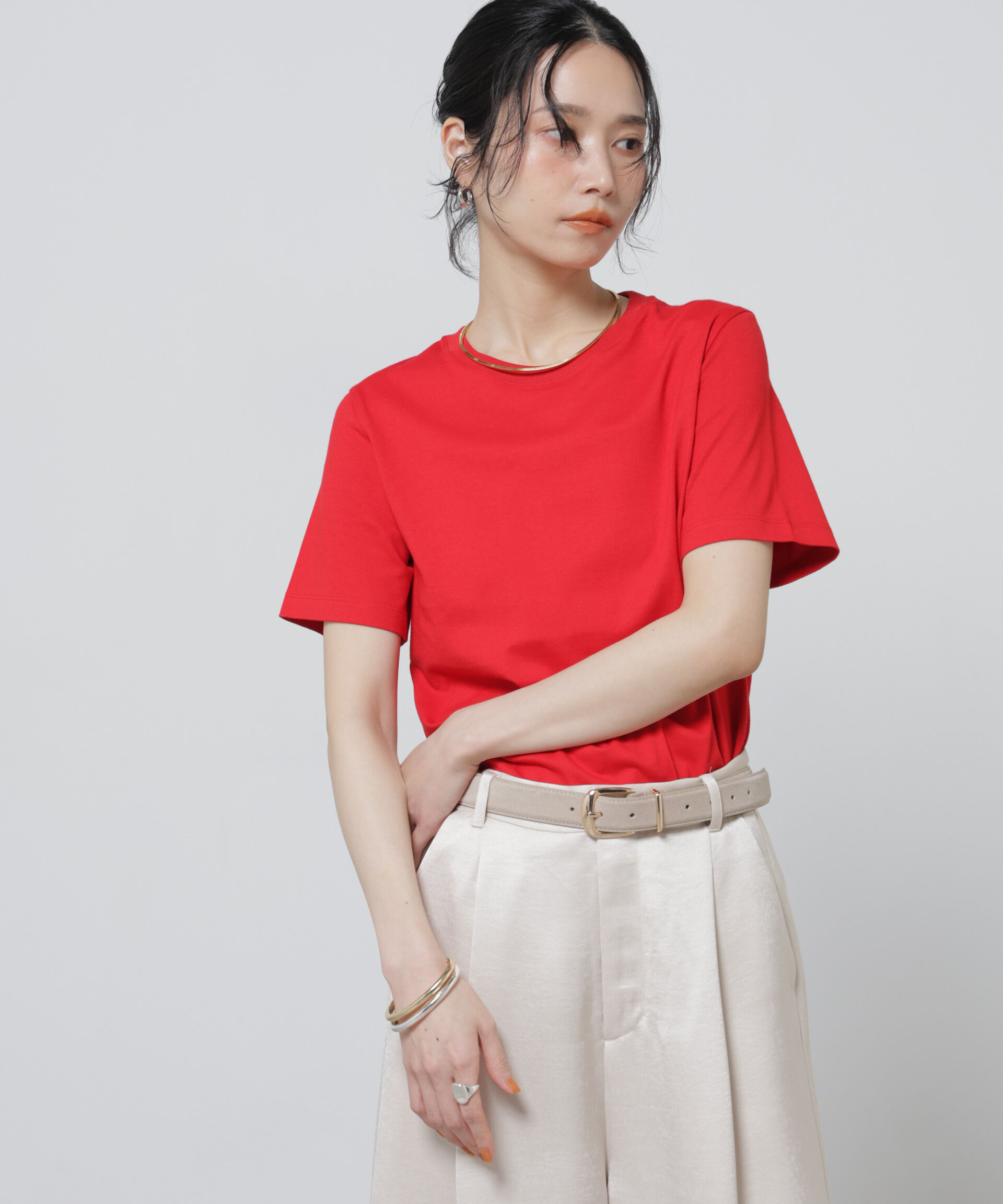 NANO universe「Anti Soaked(R) 汗染み防止カラフルクルーTシャツ」|Tシャツ・カットソー|レッド