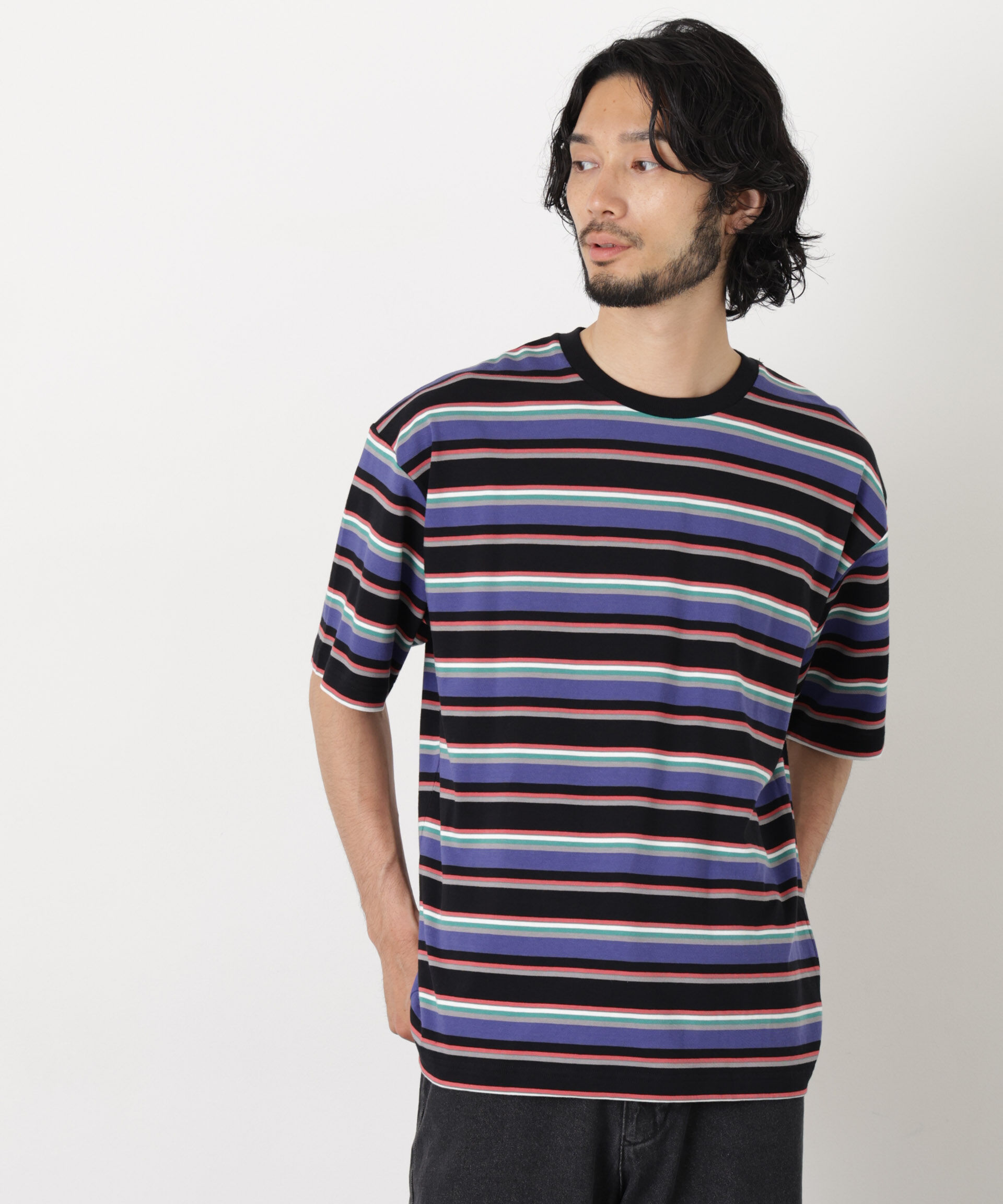 nano･universe「コーマコットンランダムボーダーTシャツ」|Tシャツ・カットソー|ネイビー系7