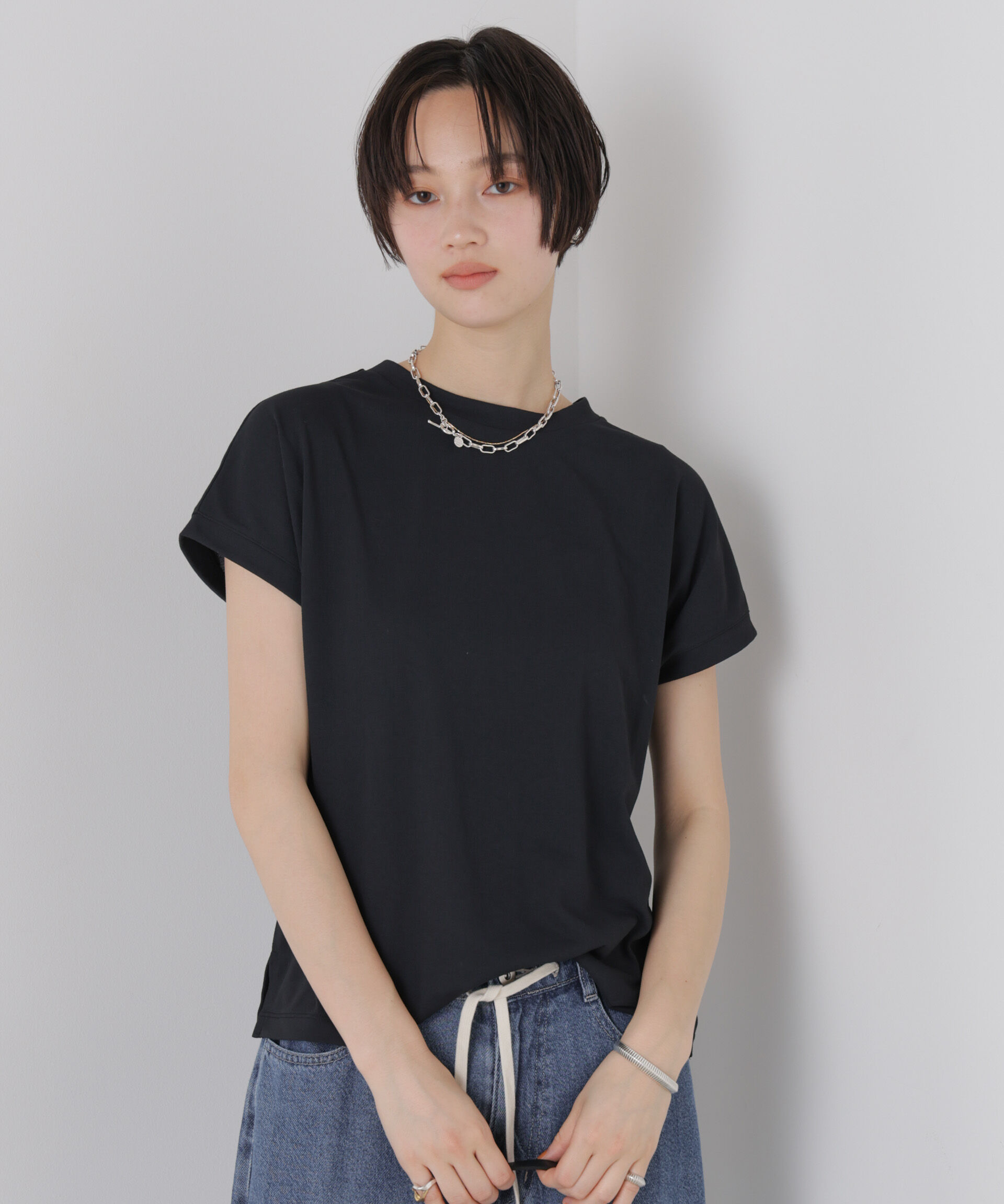 NANO universe「汗隠糸加工&多彩機能カットソー素材 ドルマンフレンチトップス」|Tシャツ・カットソー|