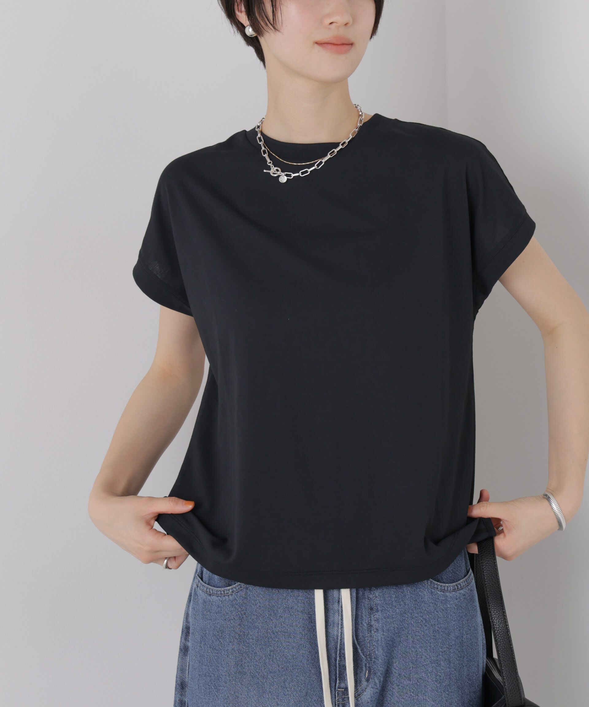 NANO universe「汗隠糸加工&多彩機能カットソー素材 ドルマンフレンチトップス」|Tシャツ・カットソー|