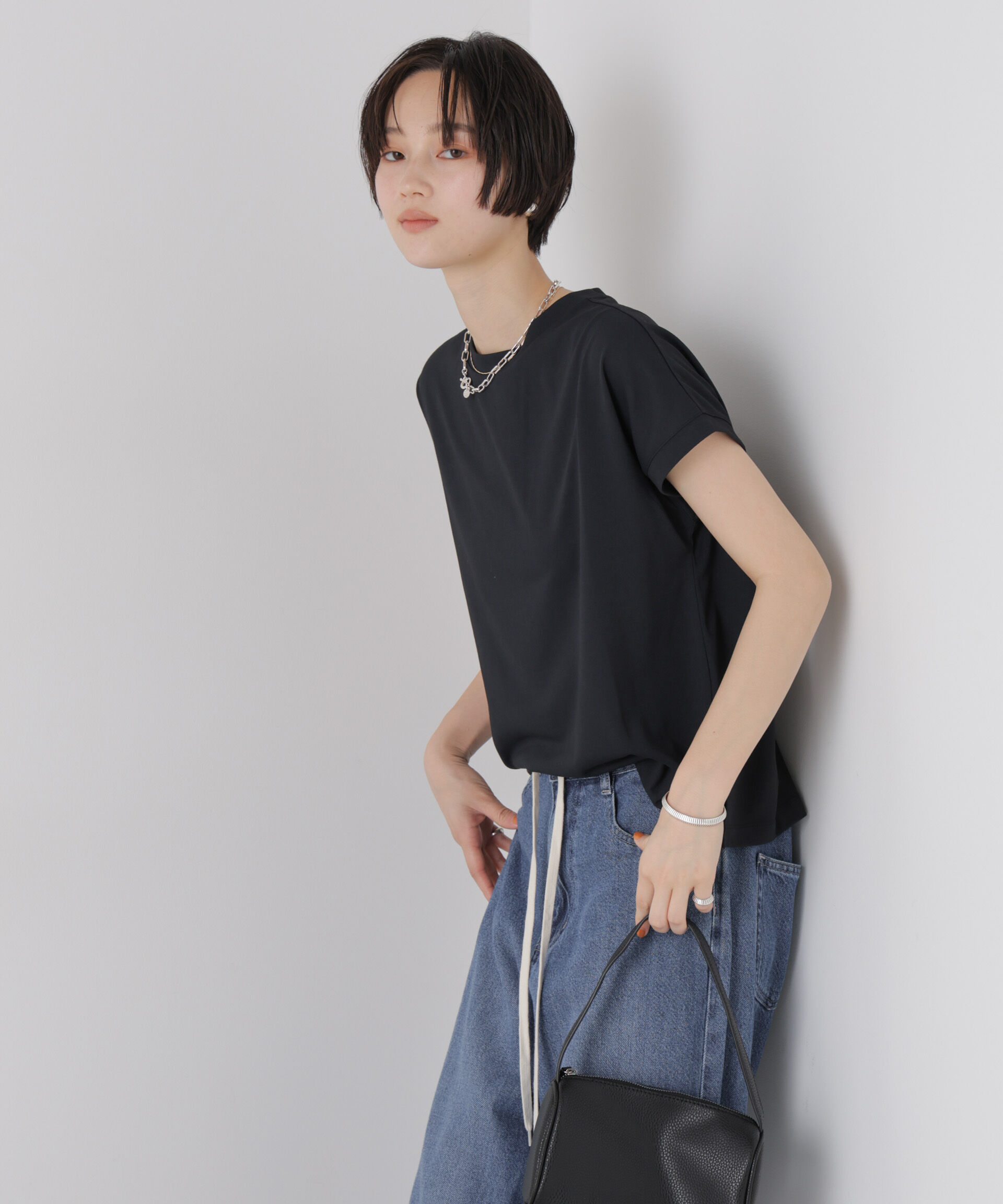 NANO universe「汗隠糸加工&多彩機能カットソー素材 ドルマンフレンチトップス」|Tシャツ・カットソー|