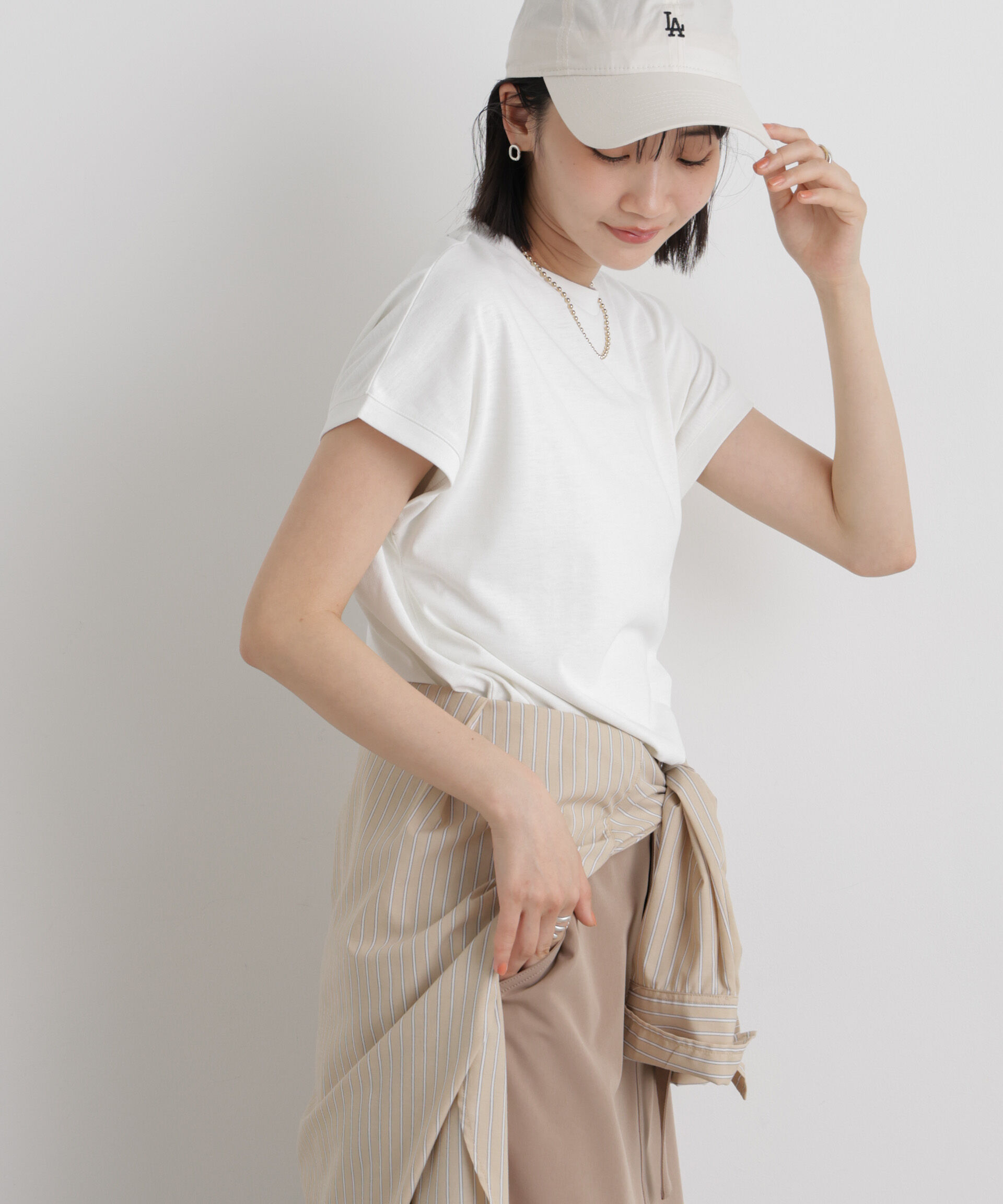 NANO universe「汗隠糸加工&多彩機能カットソー素材 ドルマンフレンチトップス」|Tシャツ・カットソー|