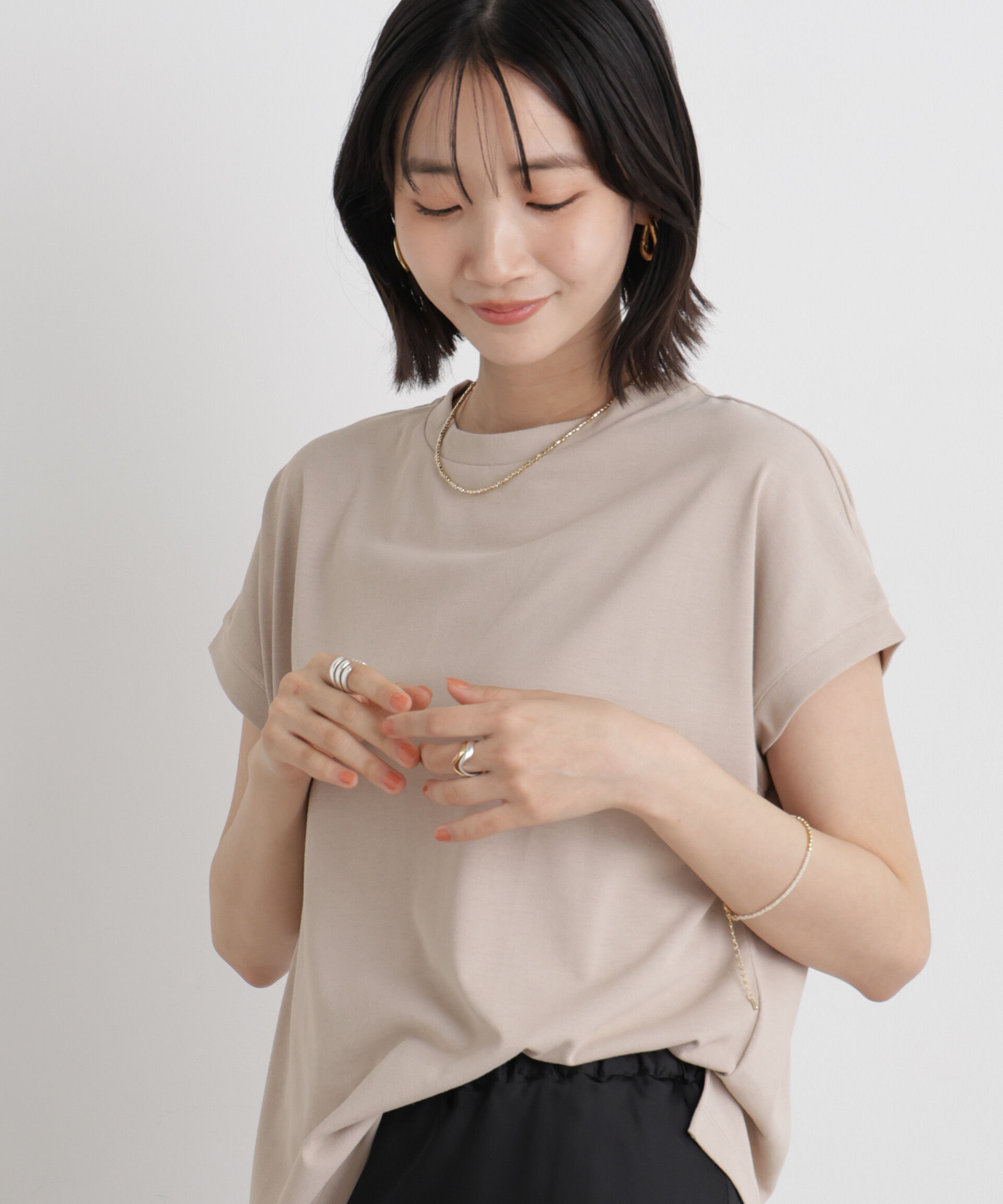 NANO universe「汗隠糸加工&多彩機能カットソー素材 ドルマンフレンチトップス」|Tシャツ・カットソー|