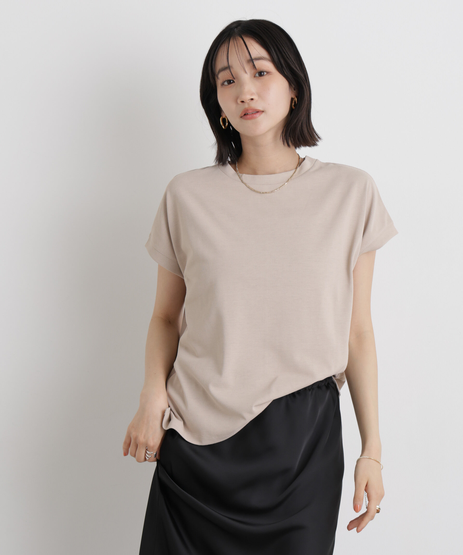 NANO universe「汗隠糸加工&多彩機能カットソー素材 ドルマンフレンチトップス」|Tシャツ・カットソー|