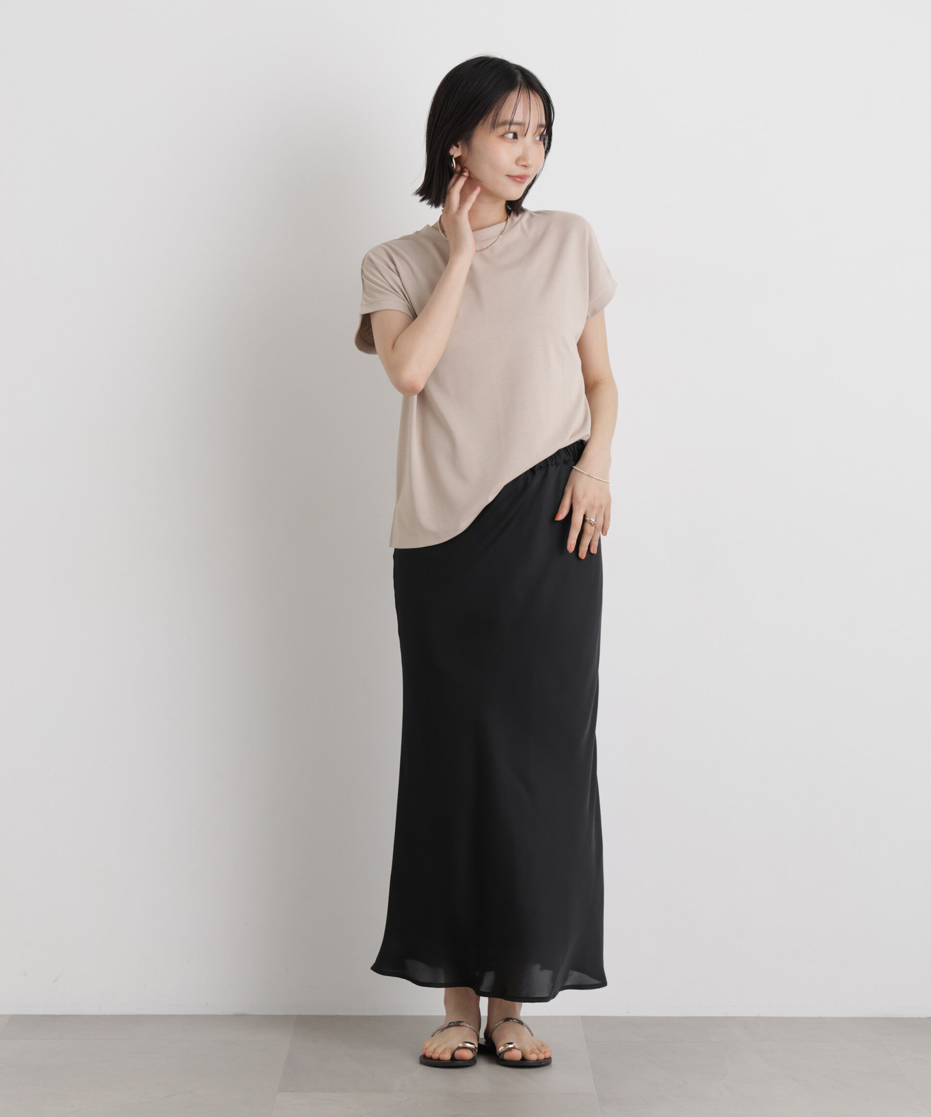 NANO universe「汗隠糸加工&多彩機能カットソー素材 ドルマンフレンチトップス」|Tシャツ・カットソー|