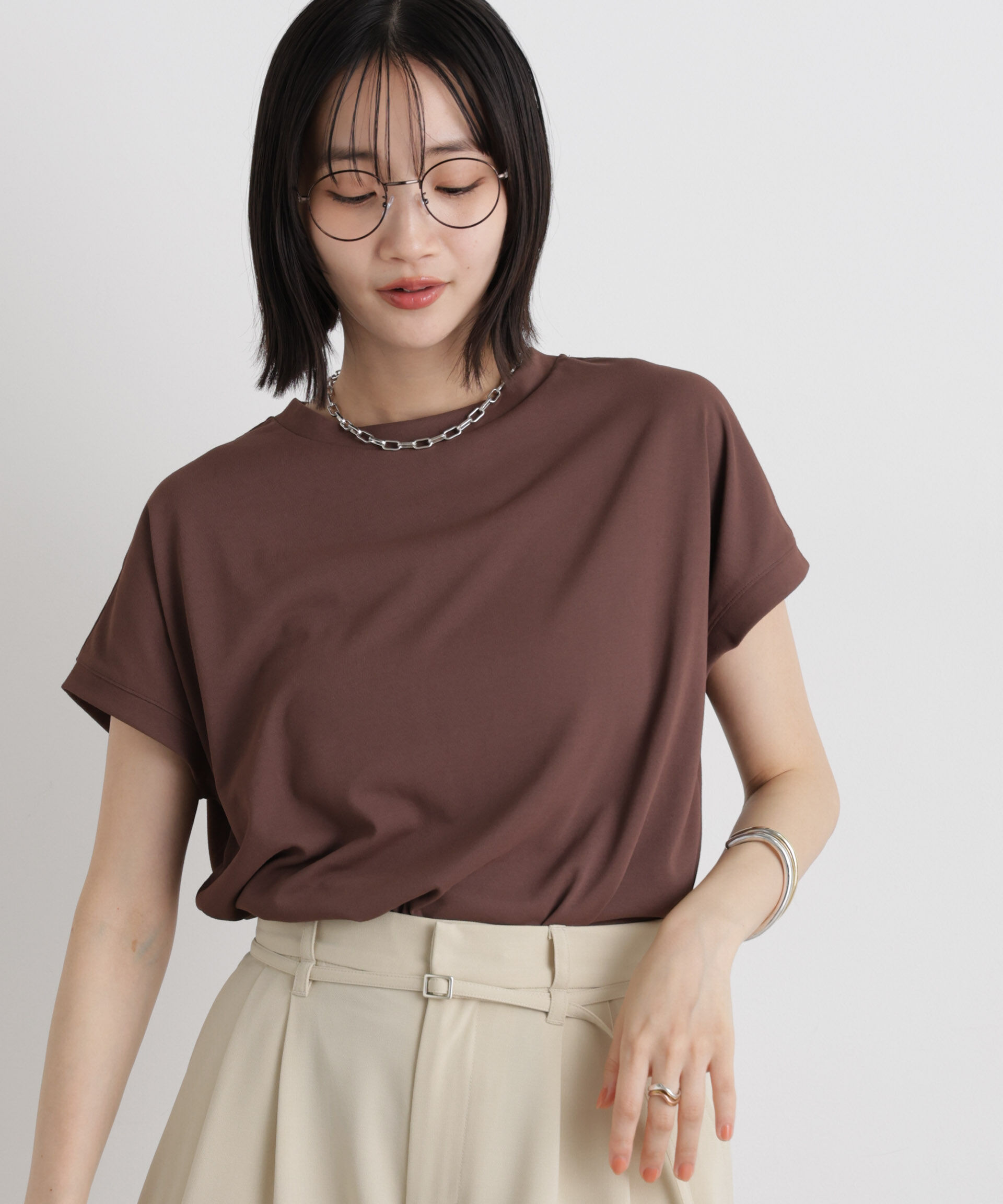 NANO universe「汗隠糸加工&多彩機能カットソー素材 ドルマンフレンチトップス」|Tシャツ・カットソー|