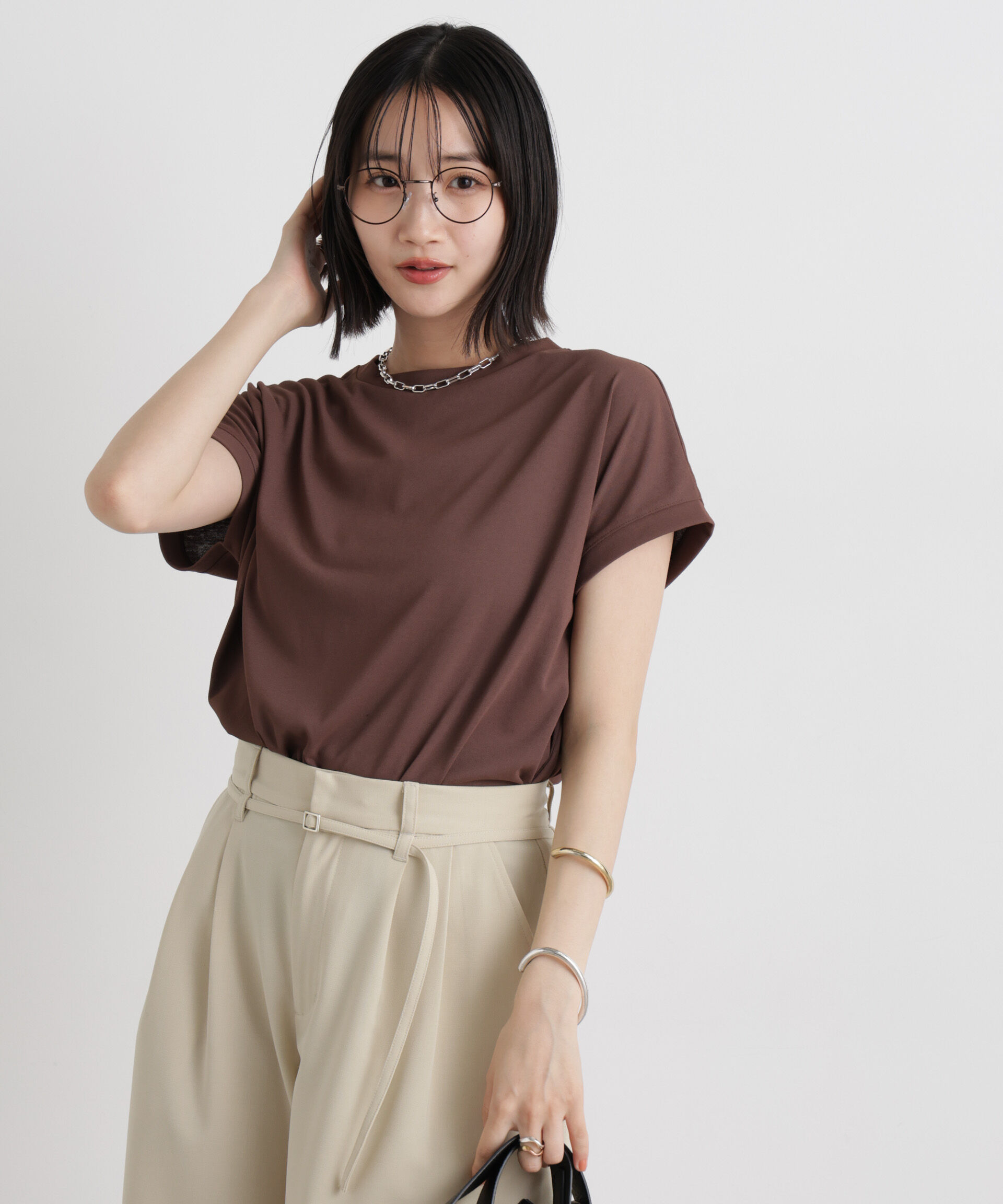 NANO universe「汗隠糸加工&多彩機能カットソー素材 ドルマンフレンチトップス」|Tシャツ・カットソー|