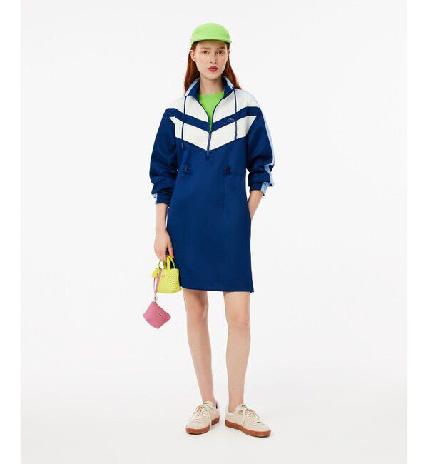 LACOSTE「ライン切り替え トラックジャケットドレス / ハーフジップワンピース」|ワンピース|
