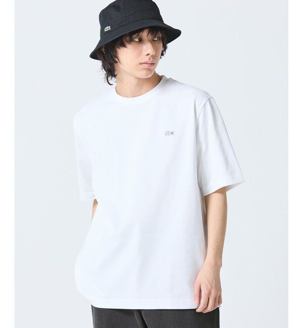 LACOSTE「二層構造 消臭 速乾 UVカット ワンポイント アウトラインロゴクルーネック半袖Tシャツ」|Tシャツ・カットソー|ホワイト