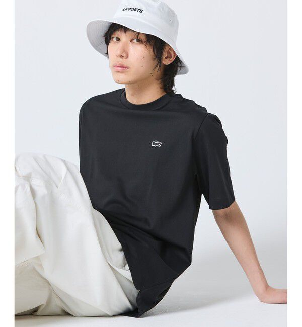 LACOSTE「二層構造 消臭 速乾 UVカット ワンポイント アウトラインロゴクルーネック半袖Tシャツ」|Tシャツ・カットソー|
