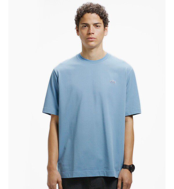 LACOSTE「二層構造 消臭 速乾 UVカット ワンポイント アウトラインロゴクルーネック半袖Tシャツ」|Tシャツ・カットソー|グレイッシュブルー