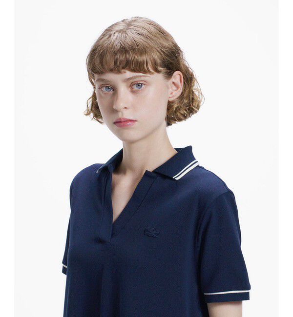 LACOSTE「ラインリブスキッパーネック鹿の子ポロドレス / ポロワンピース」|ワンピース|