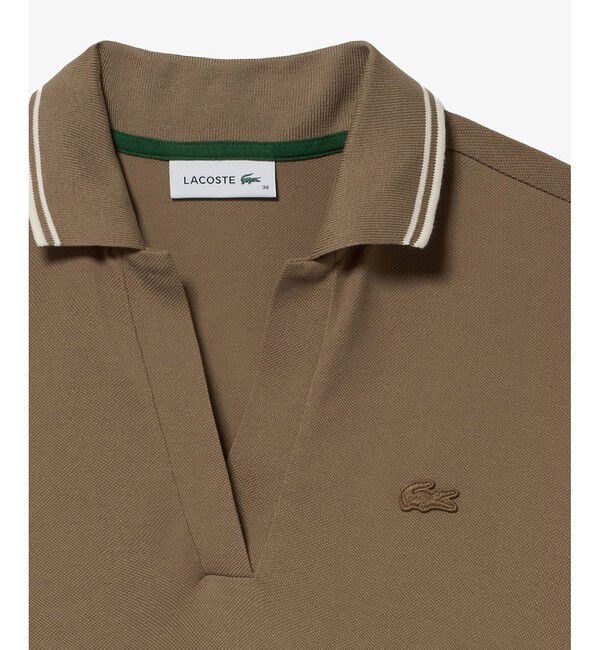 LACOSTE「ラインリブスキッパーネック鹿の子ポロドレス / ポロワンピース」|ワンピース|