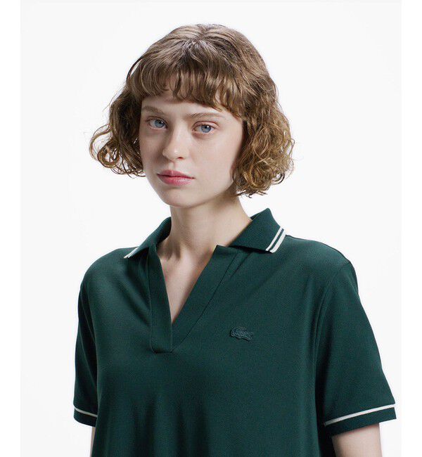 LACOSTE「ラインリブスキッパーネック鹿の子ポロドレス / ポロワンピース」|ワンピース|