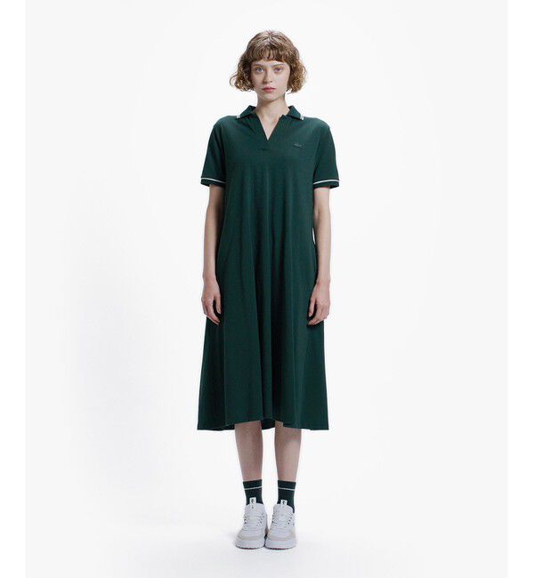 LACOSTE「ラインリブスキッパーネック鹿の子ポロドレス / ポロワンピース」|ワンピース|