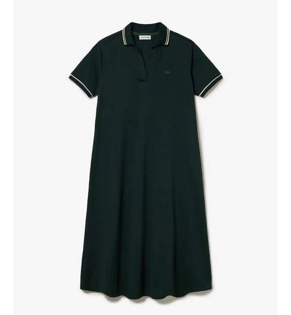LACOSTE「ラインリブスキッパーネック鹿の子ポロドレス / ポロワンピース」|ワンピース|