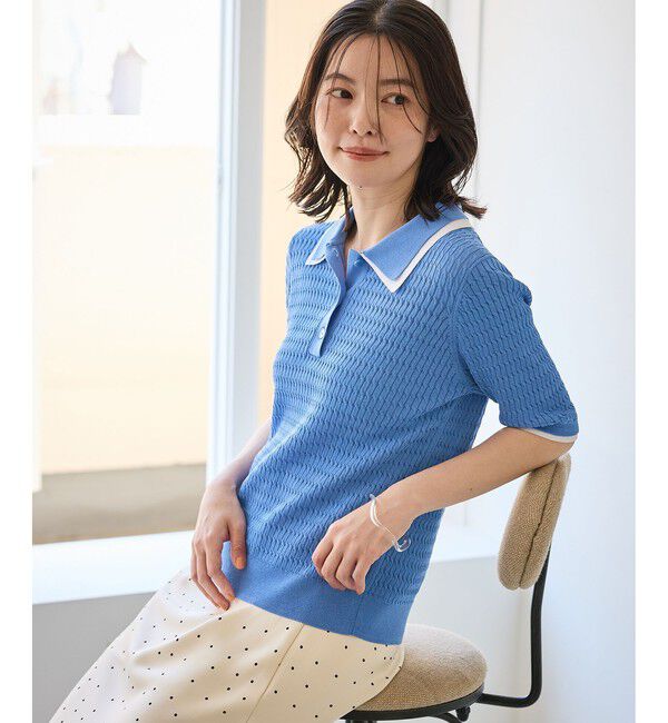 Rope&rsquo;Picnic「【ちゃんと+かわいい保証】シャーベットニットミニケーブルポロカラーニット/UVケア」|ニット・セーター|