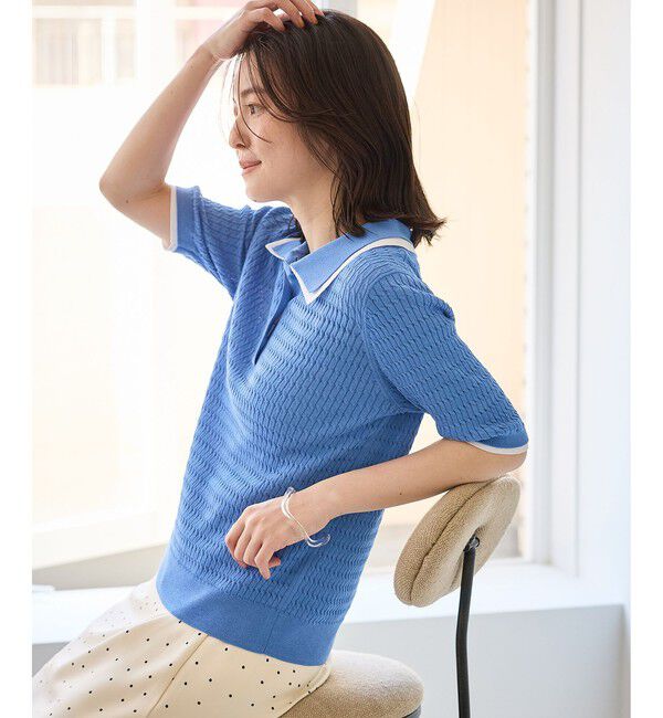Rope&rsquo;Picnic「【ちゃんと+かわいい保証】シャーベットニットミニケーブルポロカラーニット/UVケア」|ニット・セーター|