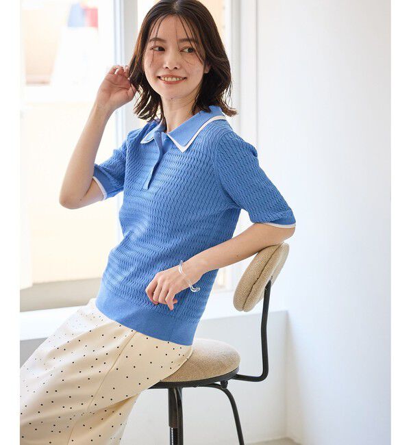 Rope&rsquo;Picnic「【ちゃんと+かわいい保証】シャーベットニットミニケーブルポロカラーニット/UVケア」|ニット・セーター|