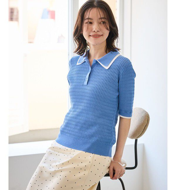 Rope&rsquo;Picnic「【ちゃんと+かわいい保証】シャーベットニットミニケーブルポロカラーニット/UVケア」|ニット・セーター|