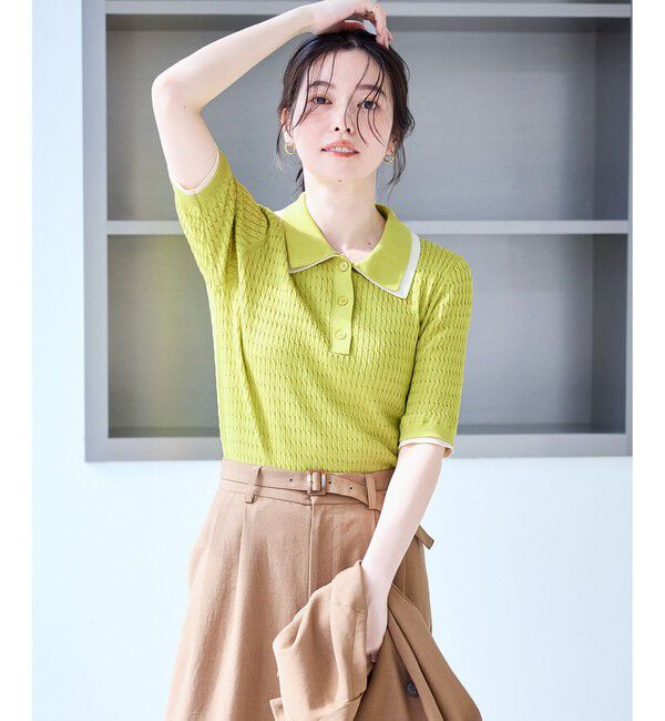 Rope&rsquo;Picnic「【ちゃんと+かわいい保証】シャーベットニットミニケーブルポロカラーニット/UVケア」|ニット・セーター|