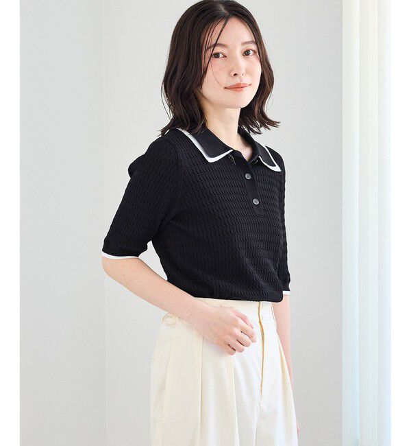 Rope&rsquo;Picnic「【ちゃんと+かわいい保証】シャーベットニットミニケーブルポロカラーニット/UVケア」|ニット・セーター|