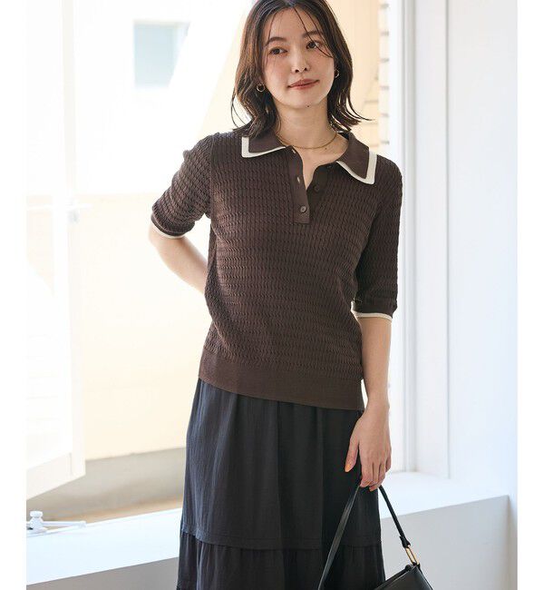 Rope&rsquo;Picnic「【ちゃんと+かわいい保証】シャーベットニットミニケーブルポロカラーニット/UVケア」|ニット・セーター|