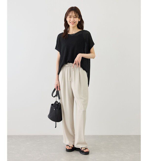 Rope&rsquo;Picnic「【体型カバー】二の腕すっきり見えプチスパンコールフレンチスリーブメッシュニット」|ニット・セーター|