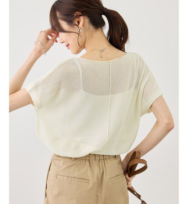 Rope&rsquo;Picnic「【体型カバー】二の腕すっきり見えプチスパンコールフレンチスリーブメッシュニット」|ニット・セーター|