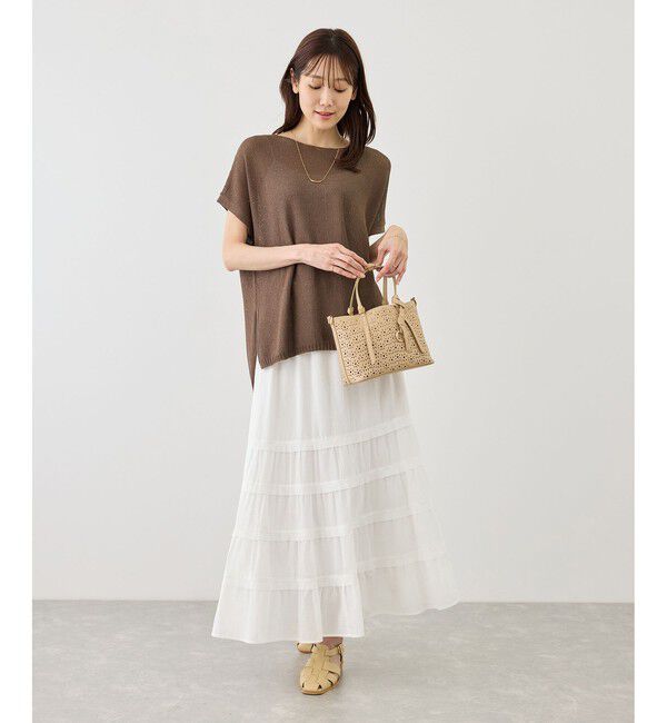 Rope&rsquo;Picnic「【体型カバー】二の腕すっきり見えプチスパンコールフレンチスリーブメッシュニット」|ニット・セーター|