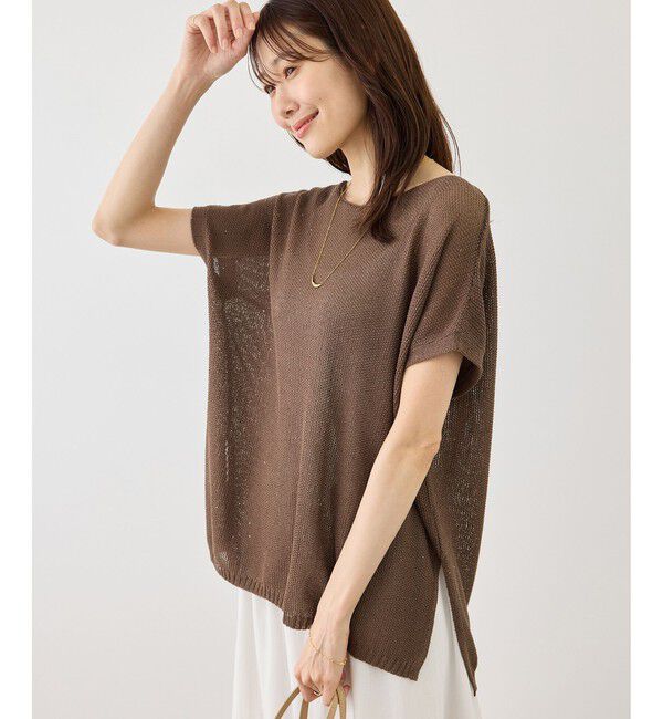 Rope&rsquo;Picnic「【体型カバー】二の腕すっきり見えプチスパンコールフレンチスリーブメッシュニット」|ニット・セーター|
